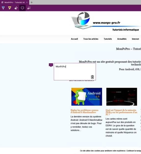 Annoter une page Web avec Edge