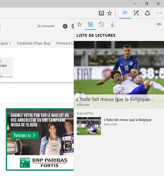 sauvegarder une page web pour la lire plus tard avec Edge