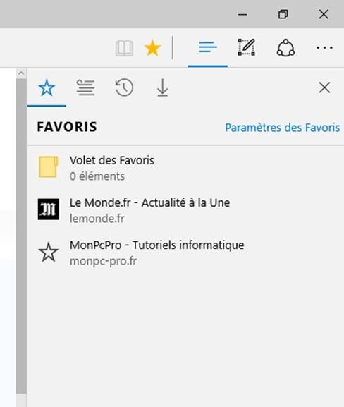Epingler le Hub Avec le navigateur web Edge